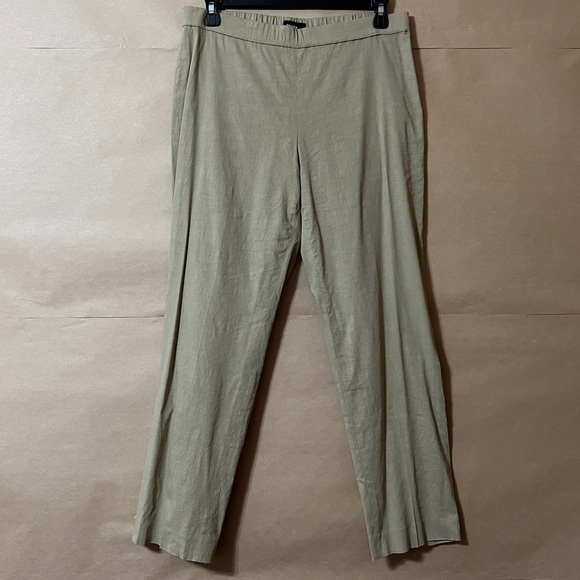 Theory | Linen Basic Pull-on Pants Eco Crunch Wash High Rise Beige Clay Size 6 - Picture 1 of 11